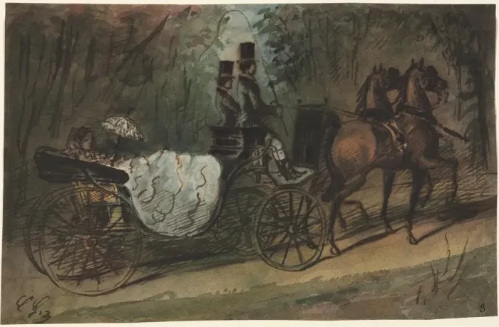 Framed Print : Carriage in the Bois de Boulogne, 1800s. Creator: Constantin Guys (French, 1805-1892) Framed Print : Carriage in the Bois de Boulogne, 1800s. Creator: Constantin Guys (French, 1805-1892)