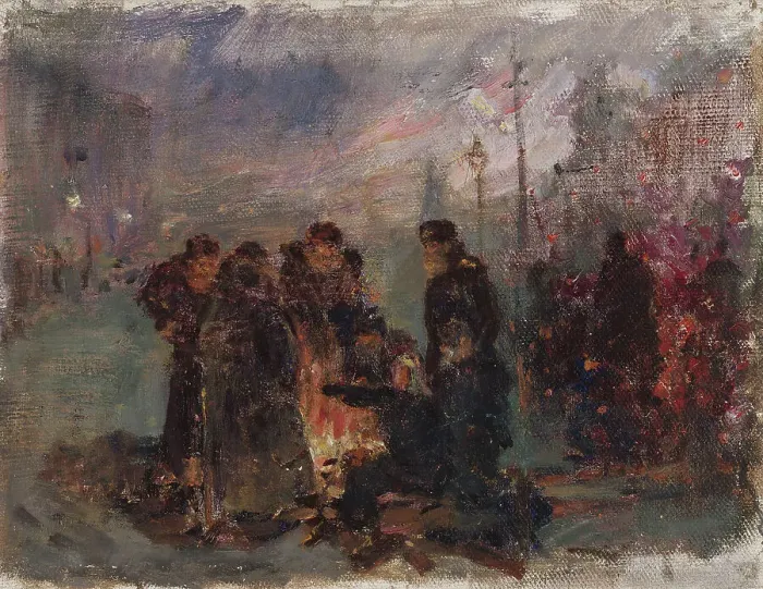 Framed Print : Carriage Drivers Warming Themselves. Creator: Il'ya Repin Framed Print : Carriage Drivers Warming Themselves. Creator: Il'ya Repin