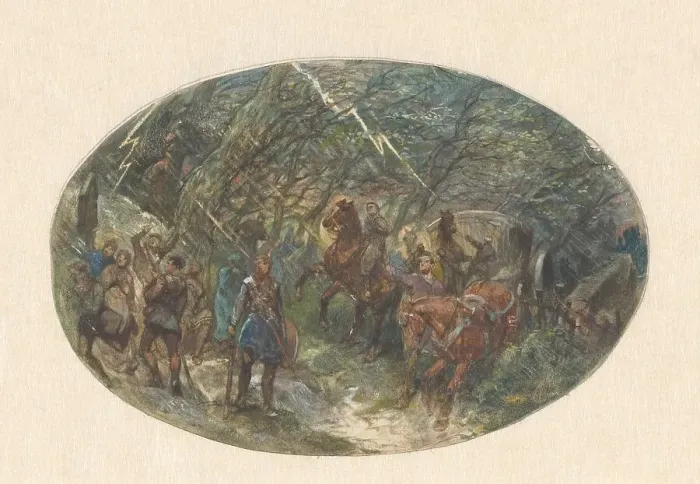 Framed Print : Carriage about to ford a stream, 1824-1894. Creator: Charles Rochussen Framed Print : Carriage about to ford a stream, 1824-1894. Creator: Charles Rochussen
