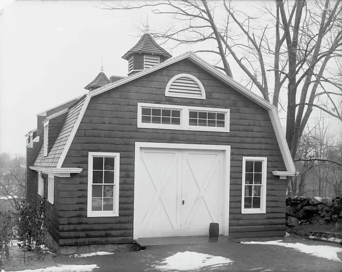Framed Print : Carriage house at club, end view, New York City, between 1900 and 1910. Creator: William H. Jackson Framed Print : Carriage house at club, end view, New York City, between 1900 and 1910. Creator: William H. Jackson