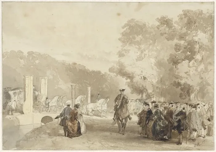 Framed Print : Carriage of the Prince, who drives from the driveway of Huis ten Bosch, 1855. Creator: Charles Rochussen Framed Print : Carriage of the Prince, who drives from the driveway of Huis ten Bosch, 1855. Creator: Charles Rochussen