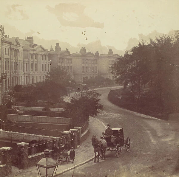 Carriage on Street in Residential Neighborhood, London, 1860s. Creator: Unknown