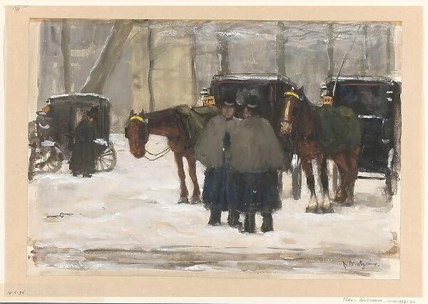 Carriages and coachmen in the snow, 1874-1925. Creator: Floris Arntzenius