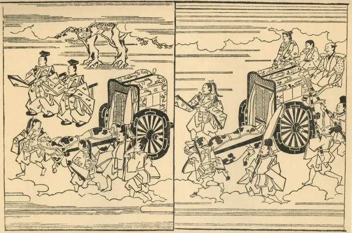 Framed Print : Carriages drawn by oxen, 1663, (1924). Creator: Hishikawa Moronobu