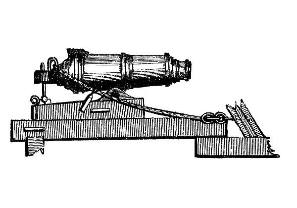 Carronade, short piece of naval ordnance with large calibre chamber, like a mortar, 1850