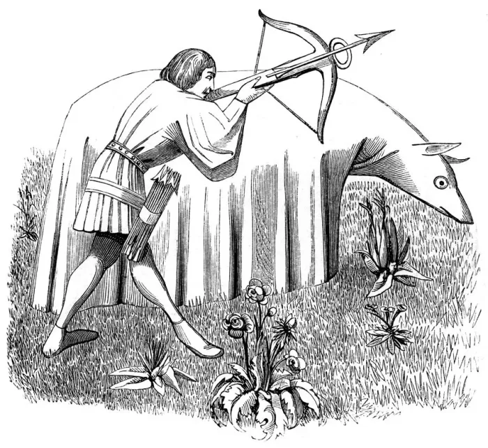 Framed Print : How to carry a cloth to approach beasts, 15th century (1849) Framed Print : How to carry a cloth to approach beasts, 15th century (1849)