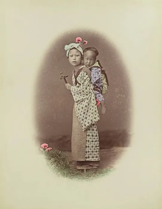 Framed Print : Carrying Baby, 1870s-1890s. Creator: Kusakabe Kimbei Framed Print : Carrying Baby, 1870s-1890s. Creator: Kusakabe Kimbei