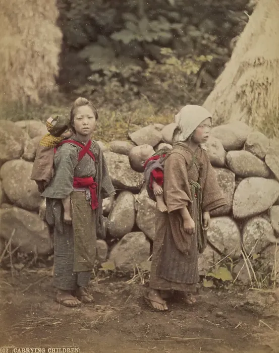 Framed Print : Carrying Children, about 1875-1890s. Creator: Adolfo Farsari Framed Print : Carrying Children, about 1875-1890s. Creator: Adolfo Farsari