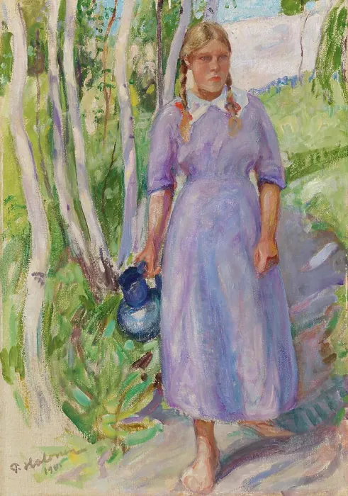Framed Print : Carrying Water, 1911. Creator: Pekka Halonen Framed Print : Carrying Water, 1911. Creator: Pekka Halonen