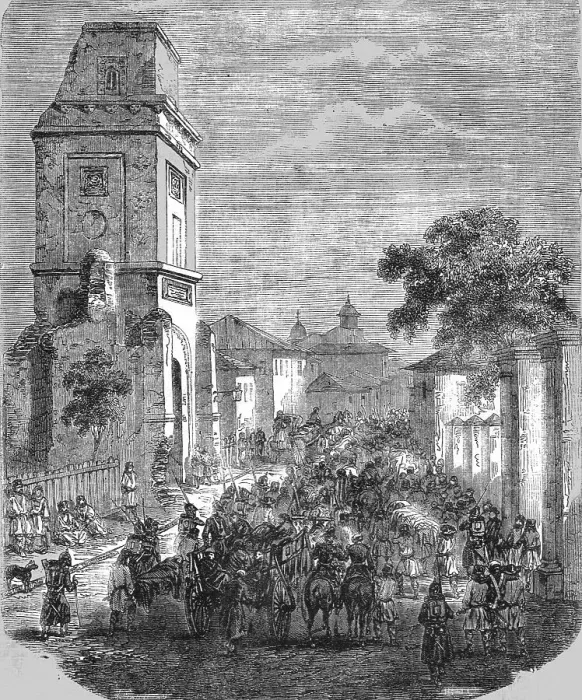 Framed Print : Carrying the Wounded Russians to St George's, Bucharest, 1854. Creator: Unknown Framed Print : Carrying the Wounded Russians to St George's, Bucharest, 1854. Creator: Unknown