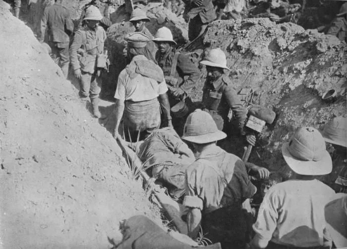 Framed Print : Carrying wounded through the trenches, 1915 Framed Print : Carrying wounded through the trenches, 1915