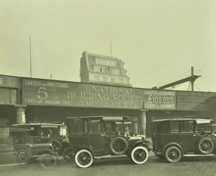 Framed Print : Cars parked outside London Bridge Station, 1931 Framed Print : Cars parked outside London Bridge Station, 1931