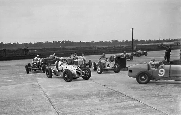 Cars racing at the BARC Meeting on the Campbell Circuit, Brooklands, 15 October 1938
