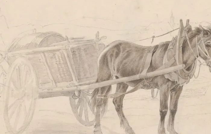 Framed Print : A Cart Drawn by a Brown Horse Near a Lamp Pole; Verso: A Group of Mounted Officers, ca Framed Print : A Cart Drawn by a Brown Horse Near a Lamp Pole; Verso: A Group of Mounted Officers, ca