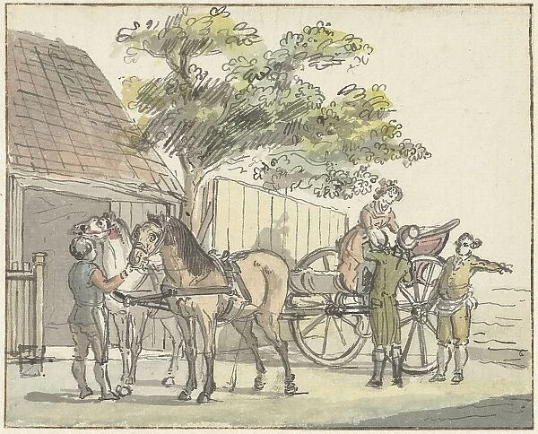 Cart with two horses at De Donkere Kuil tavern near Haarlem, 1815. Creator: Reinier Vinkeles