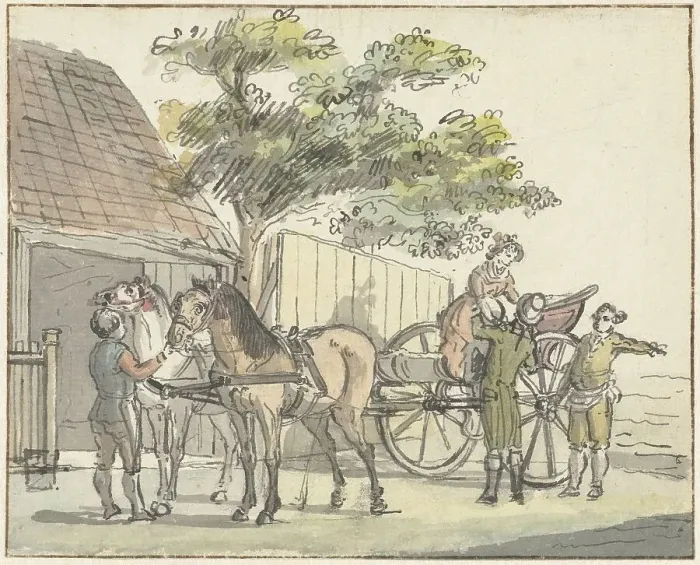 Framed Print : Cart with two horses at De Donkere Kuil tavern near Haarlem, 1815. Creator: Reinier Vinkeles Framed Print : Cart with two horses at De Donkere Kuil tavern near Haarlem, 1815. Creator: Reinier Vinkeles