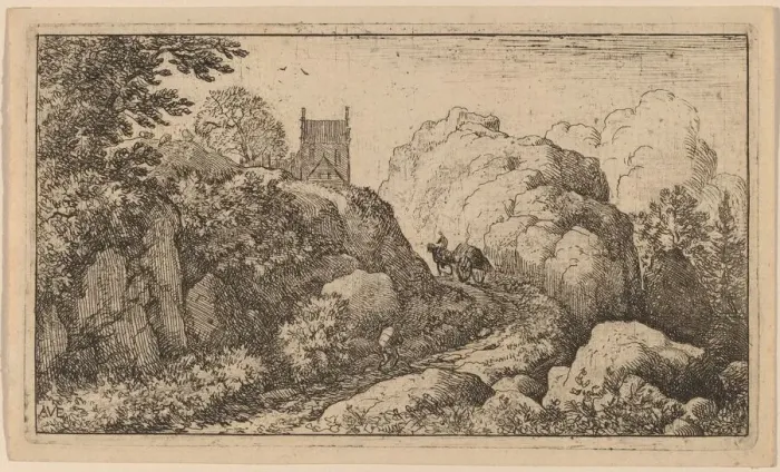Framed Print : Cart in a Narrow Pass, probably c. 1645 / 1656. Creator: Allart van Everdingen Framed Print : Cart in a Narrow Pass, probably c. 1645 / 1656. Creator: Allart van Everdingen