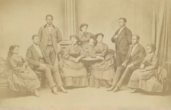 Framed Print : Carte-de-visite of the Jubilee Singers, 1872; printed later. Creator: James Wallace Black Framed Print : Carte-de-visite of the Jubilee Singers, 1872; printed later. Creator: James Wallace Black