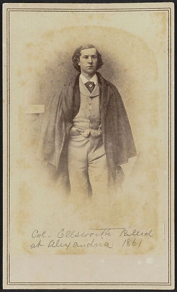 Carte-de-visite portrait of Col. Elmer Ephraim Ellsworth, 1861. Creator: Mathew Brady