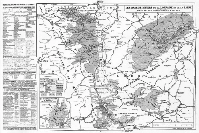 Framed Print : Carte des bassins miniers et des usines metallurgiques de la Lorraine et de la Sarre, 1916. Creator: Unknown