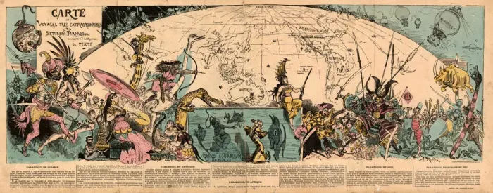 Framed Print : Carte des voyages tres extraordinaires de Saturnin Farandoul. Artist: Robida, Albert (1848-1926) Framed Print : Carte des voyages tres extraordinaires de Saturnin Farandoul. Artist: Robida, Albert (1848-1926)