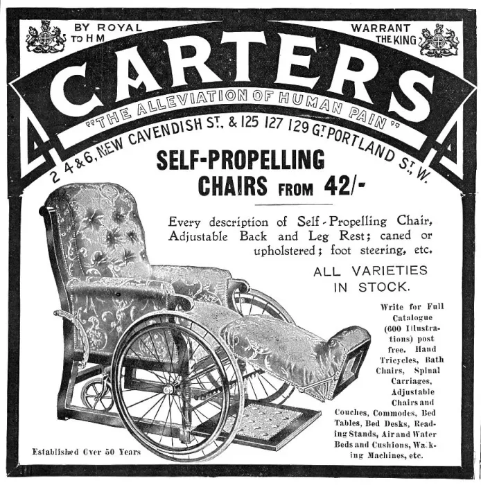 Framed Print : Carters - The Alleviation of Human Pain - self-propelling chairs from 42 / -, 1909. Creator: Unknown Framed Print : Carters - The Alleviation of Human Pain - self-propelling chairs from 42 / -, 1909. Creator: Unknown