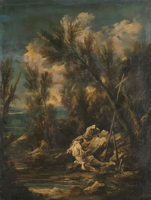 Framed Print : Carthusian Monks in a Landscape, 1700-1749. Creator: Alessandro Magnasco