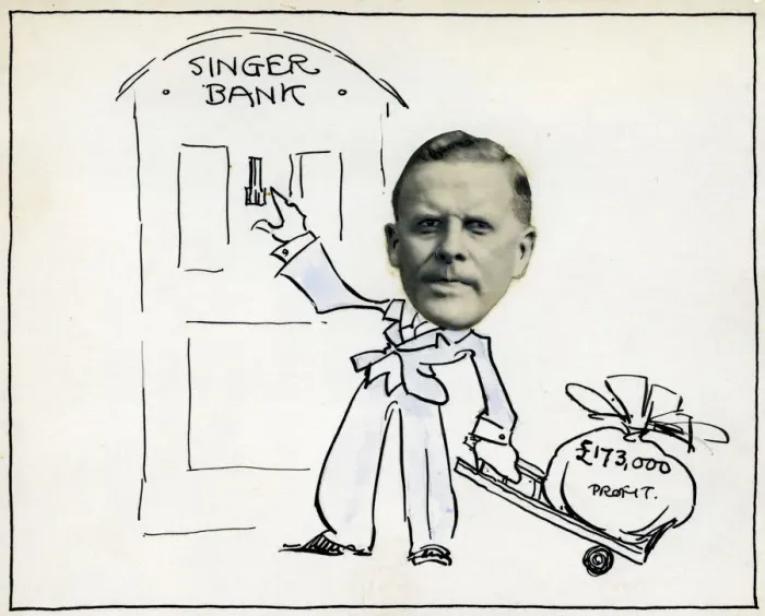 Framed Print : Cartoon of Managing Director William E Bullock, Singer & Company Ltd? Framed Print : Cartoon of Managing Director William E Bullock, Singer & Company Ltd?