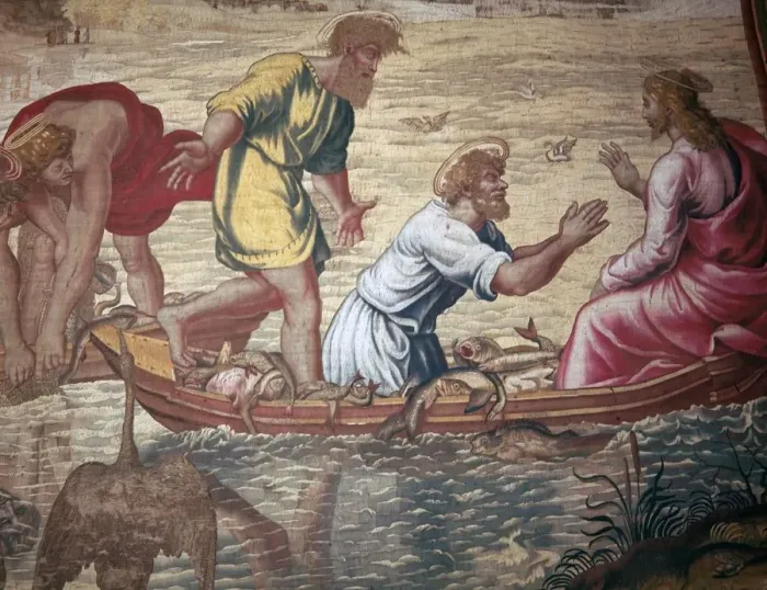 Framed Print : Cartoon of the miraculous draft of fishes, 15th century. Artist: Raphael Framed Print : Cartoon of the miraculous draft of fishes, 15th century. Artist: Raphael
