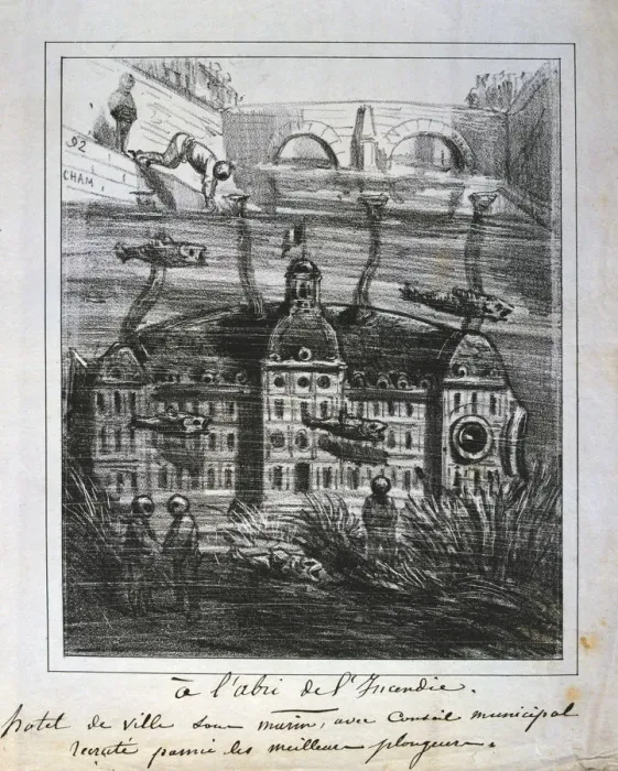 Framed Print : Cartoon proposal to rebuild the Hotel de Ville under water to prevent fire, Paris Commune, 1871 Framed Print : Cartoon proposal to rebuild the Hotel de Ville under water to prevent fire, Paris Commune, 1871