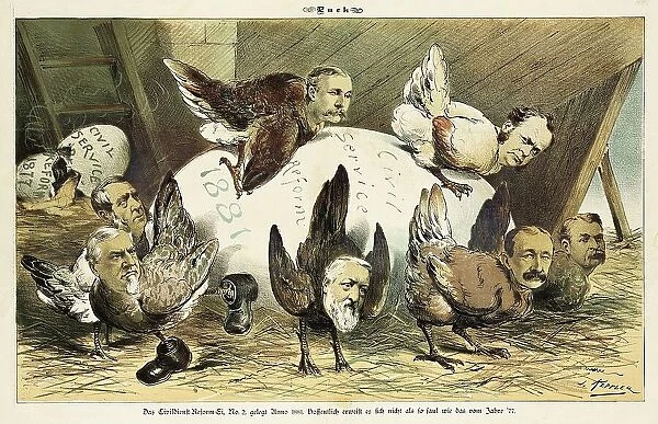 Cartoon from Puck, between 1880 and 1889. Creator: Bernhard Gillam