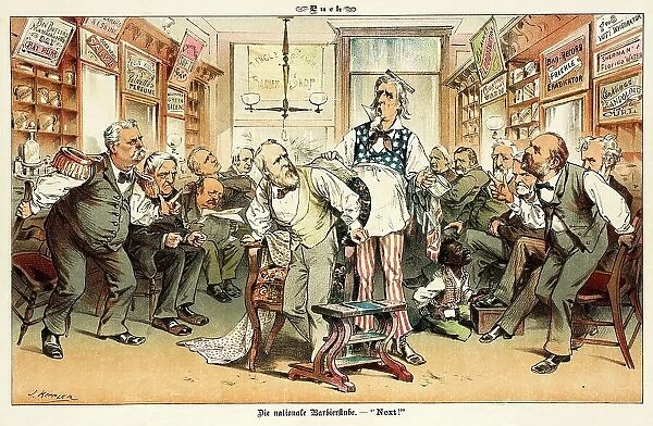 Cartoon from Puck, between 1880 and 1889. Creators: Joseph Keppler, Bernhard Gillam