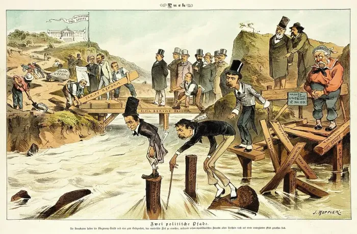 Framed Print : Cartoon from Puck, between 1880 and 1889. Creators: Joseph Keppler, Bernhard Gillam Framed Print : Cartoon from Puck, between 1880 and 1889. Creators: Joseph Keppler, Bernhard Gillam