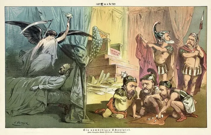 Framed Print : Cartoon from Puck, between 1880 and 1889. Creators: Joseph Keppler, Bernhard Gillam Framed Print : Cartoon from Puck, between 1880 and 1889. Creators: Joseph Keppler, Bernhard Gillam