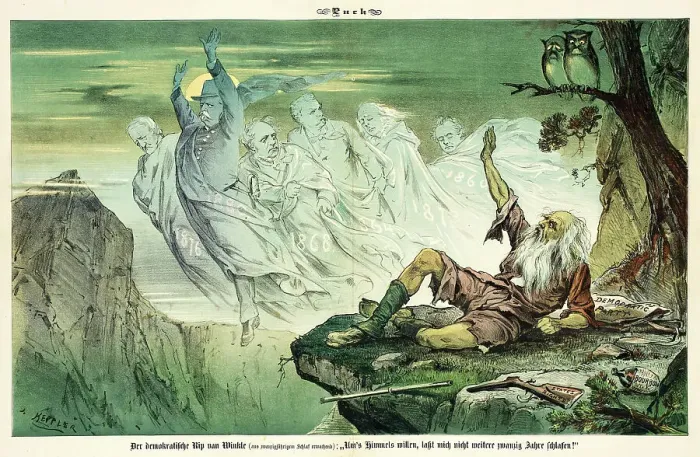 Framed Print : Cartoon from Puck, between 1880 and 1889. Creators: Joseph Keppler, Bernhard Gillam Framed Print : Cartoon from Puck, between 1880 and 1889. Creators: Joseph Keppler, Bernhard Gillam