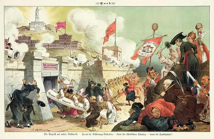 Framed Print : Cartoon from Puck, between 1880 and 1889. Creators: Joseph Keppler, Bernhard Gillam Framed Print : Cartoon from Puck, between 1880 and 1889. Creators: Joseph Keppler, Bernhard Gillam