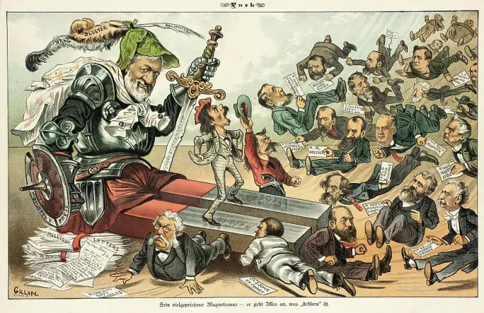 Framed Print : Cartoon from Puck, between 1880 and 1889. Creators: Joseph Keppler, Bernhard Gillam Framed Print : Cartoon from Puck, between 1880 and 1889. Creators: Joseph Keppler, Bernhard Gillam