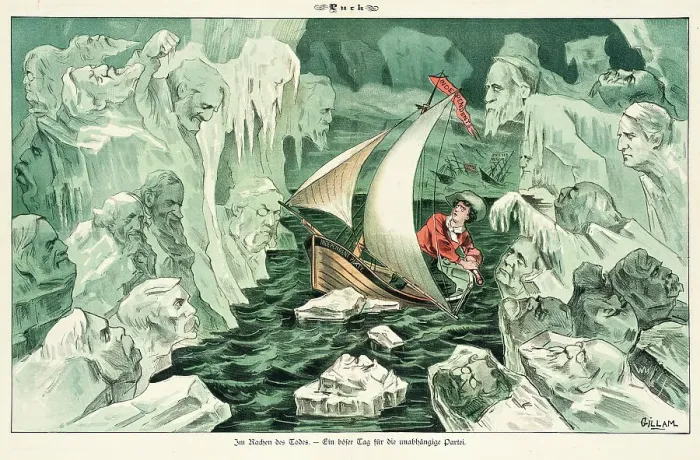 Framed Print : Cartoon from Puck, between 1880 and 1889. Creators: Joseph Keppler, Bernhard Gillam Framed Print : Cartoon from Puck, between 1880 and 1889. Creators: Joseph Keppler, Bernhard Gillam