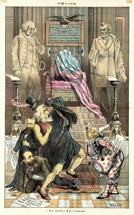 Framed Print : Cartoon from Puck, between 1880 and 1889. Creators: Joseph Keppler, Bernhard Gillam Framed Print : Cartoon from Puck, between 1880 and 1889. Creators: Joseph Keppler, Bernhard Gillam