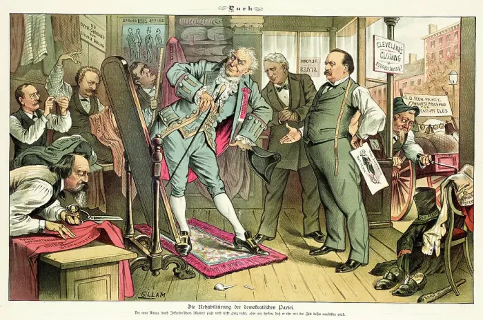 Framed Print : Cartoon from Puck, between 1880 and 1889. Creators: Joseph Keppler, Bernhard Gillam Framed Print : Cartoon from Puck, between 1880 and 1889. Creators: Joseph Keppler, Bernhard Gillam