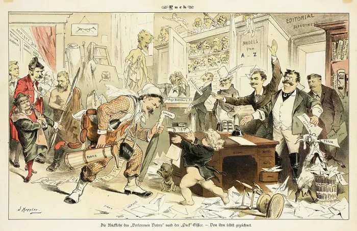 Framed Print : Cartoon from Puck, between 1880 and 1889. Creators: Joseph Keppler, Bernhard Gillam