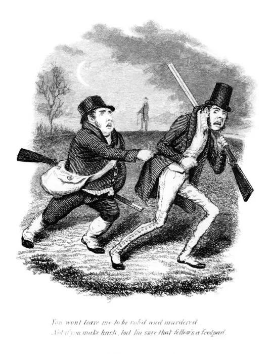 Framed Print : Cartoon showing hunters or poachers, 19th century Framed Print : Cartoon showing hunters or poachers, 19th century