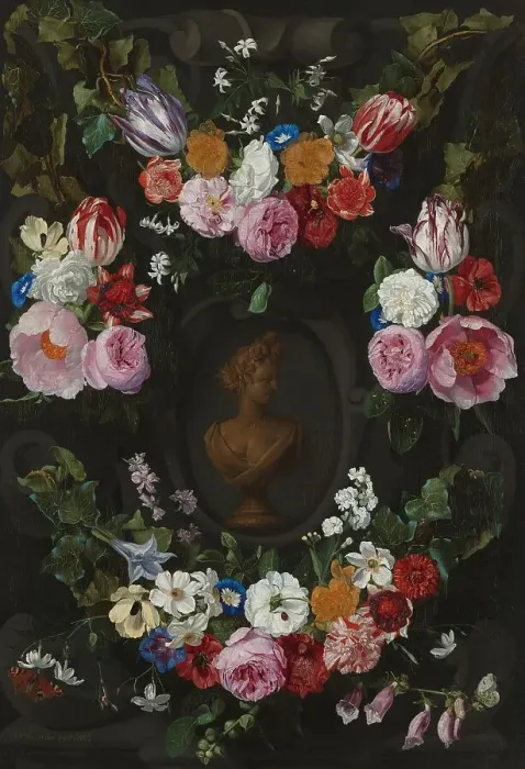 Framed Print : Cartouche Decorated with Swags and Sprays of Flowers, 1665. Creator: Jan Philips van Thielen Framed Print : Cartouche Decorated with Swags and Sprays of Flowers, 1665. Creator: Jan Philips van Thielen