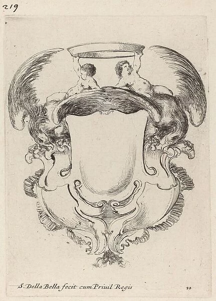 Cartouche with Eagles and Two Infants Holding a Crown, 1647. Creator: Stefano della Bella