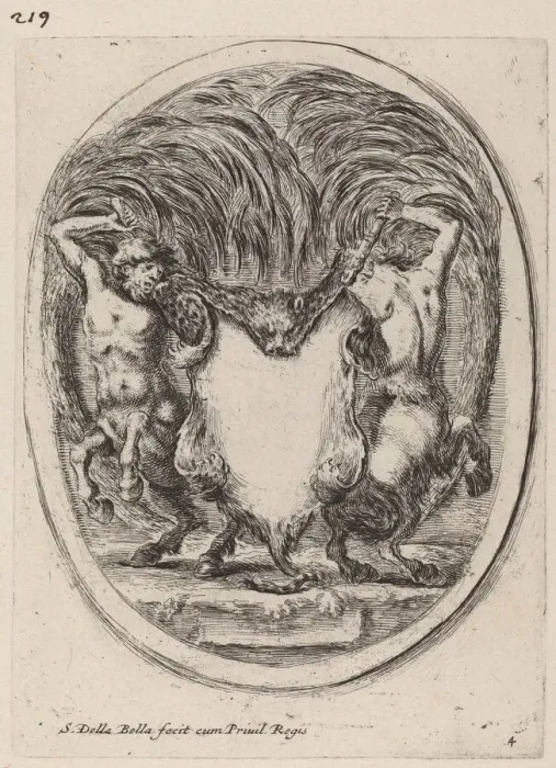 Framed Print : Cartouche in the Form of a Flayed Tiger Supported by Centaurs, 1647