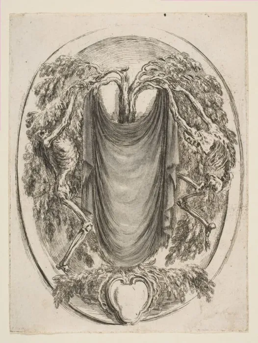 Framed Print : Cartouche with Skeletons, 1647. Creator: Stefano della Bella Framed Print : Cartouche with Skeletons, 1647. Creator: Stefano della Bella