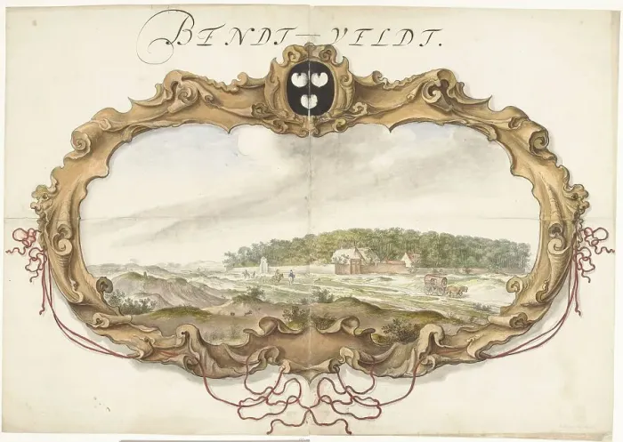 Framed Print : Cartouche with a view of the Bentveld estate, 1600-1699. Creator: Anon Framed Print : Cartouche with a view of the Bentveld estate, 1600-1699. Creator: Anon