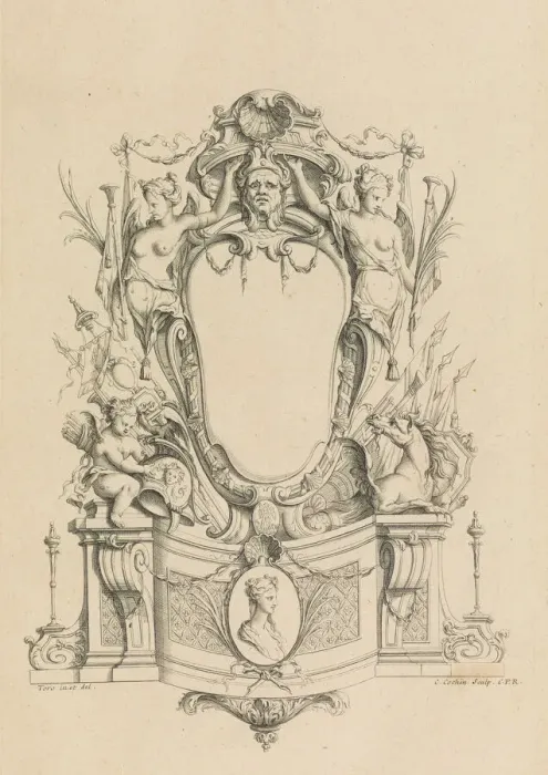 Framed Print : Cartouches Nouvellement Inventez par J. B. Toro, 1716. 1716. Creator: Jean Bernard Toro Framed Print : Cartouches Nouvellement Inventez par J. B. Toro, 1716. 1716. Creator: Jean Bernard Toro