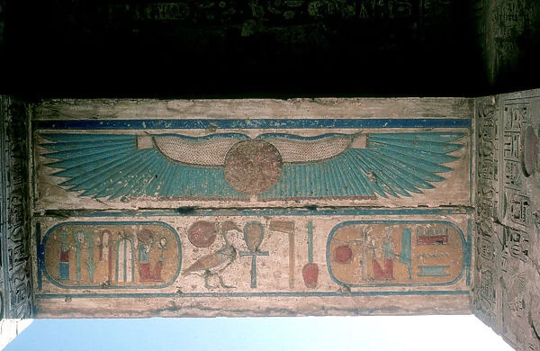 Cartouches below an uraeus, Mortuary Temple of Ramesses III, Luxor, Egypt, c12th century
