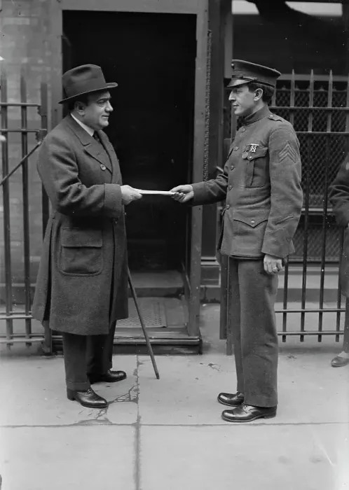 Framed Print : Caruso greets a marine, between c1915 and c1920. Creator: Bain News Service Framed Print : Caruso greets a marine, between c1915 and c1920. Creator: Bain News Service